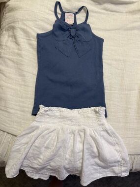 Lemon Loves Lime Navy Bow Tank with White Elastic Skort Summer Outfit